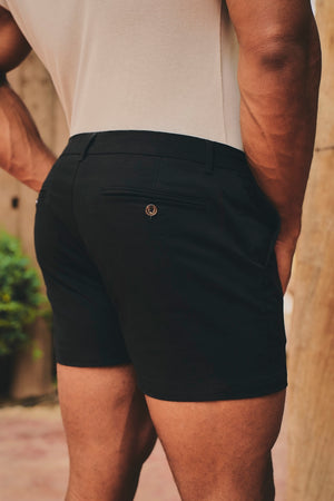 Muscle Fit Stretch Chino Shorts - Shorter Length in Black