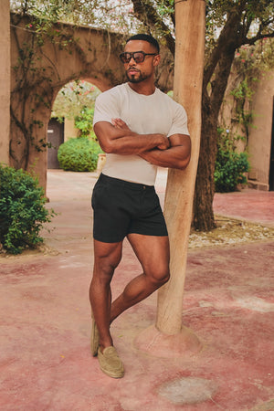 Muscle Fit Stretch Chino Shorts - Shorter Length in Black