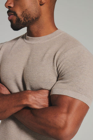 Textured Knitted Crew Neck T-Shirt in Neutral