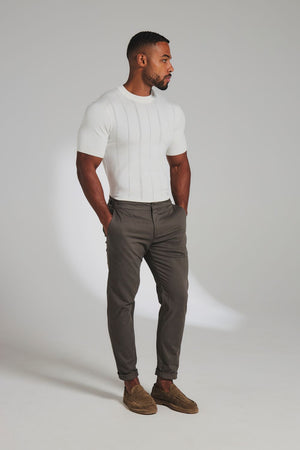 Vertical Stripe Knitted T-Shirt in Chalk