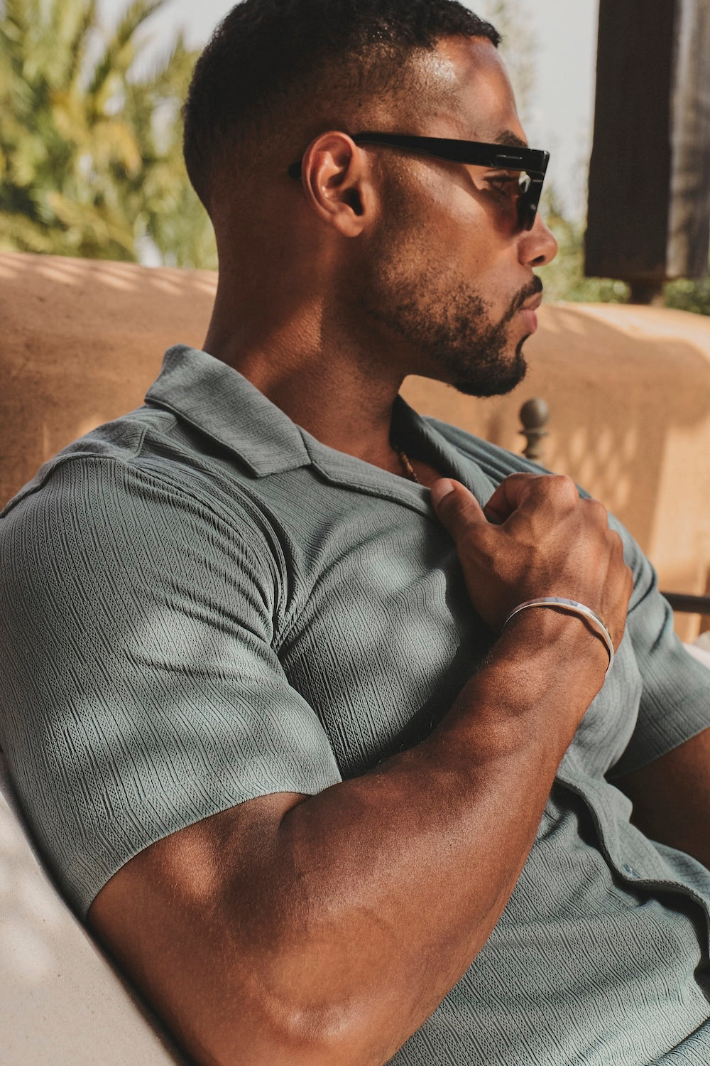 Linear Textured Cuban Collar Shirt in Sage