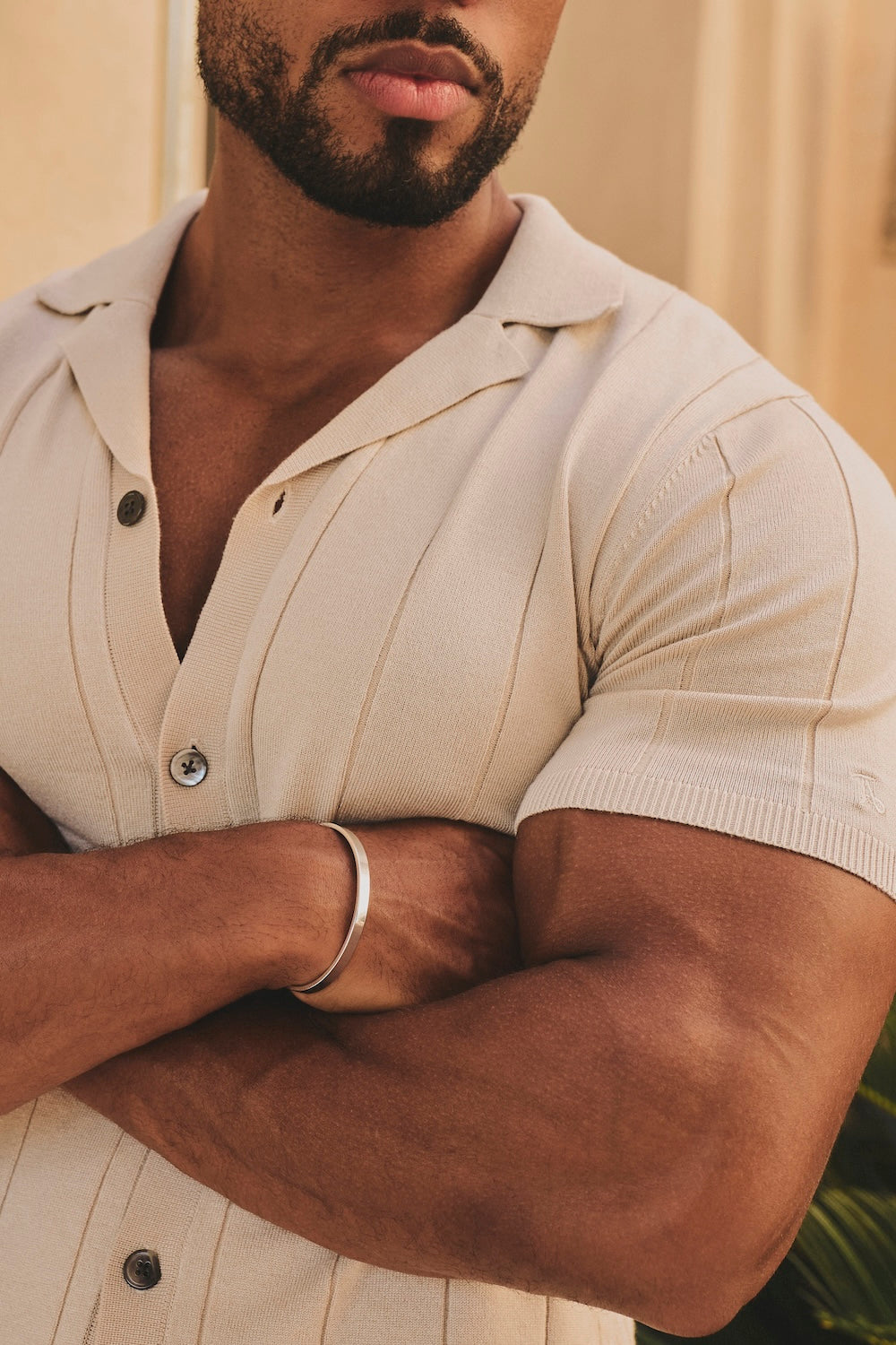 Ribbed Knitted Shirt in Wheat