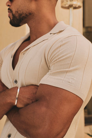 Ribbed Knitted Shirt in Wheat