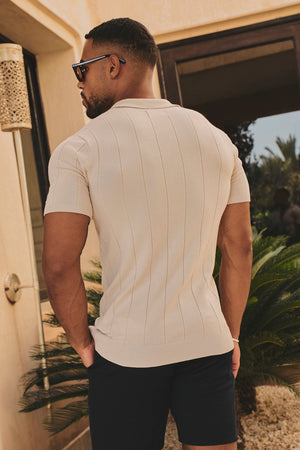 Ribbed Knitted Shirt in Wheat