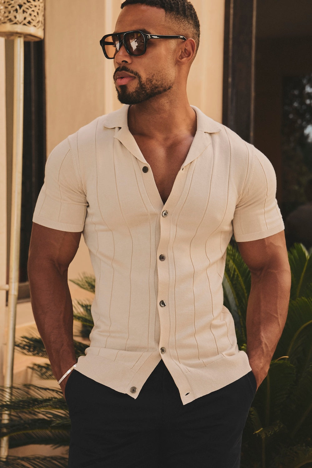 Ribbed Knitted Shirt in Wheat