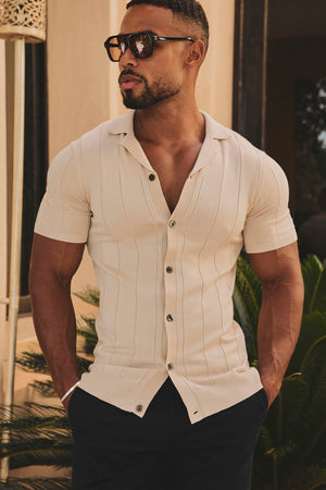 Ribbed Knitted Shirt in Wheat