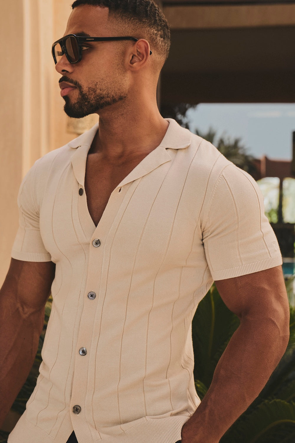 Ribbed Knitted Shirt in Wheat