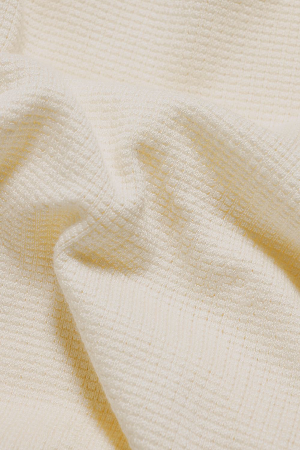 Square Textured Knitted Open Collar Polo Shirt in Ecru