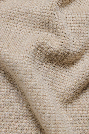 Square Textured Knitted Open Collar Polo Shirt in Wheat Marl