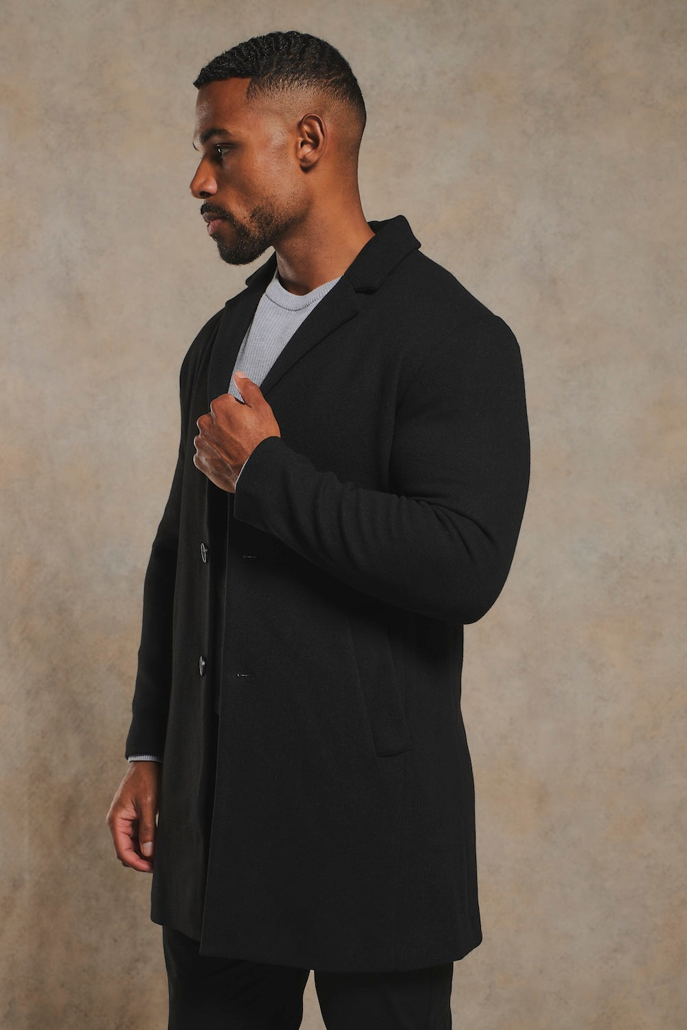 Single Breasted Overcoat in Black