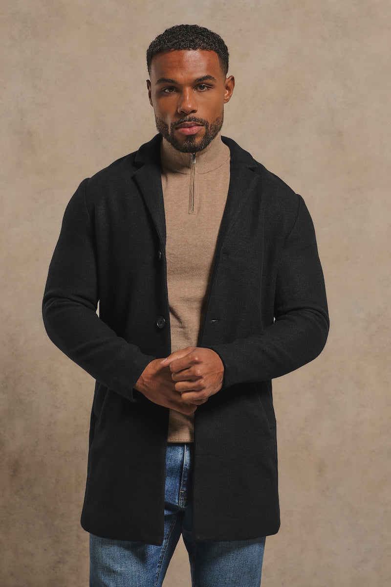 Single Breasted Overcoat in Black