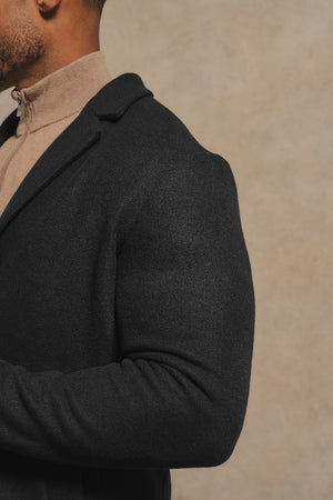 Single Breasted Overcoat in Black