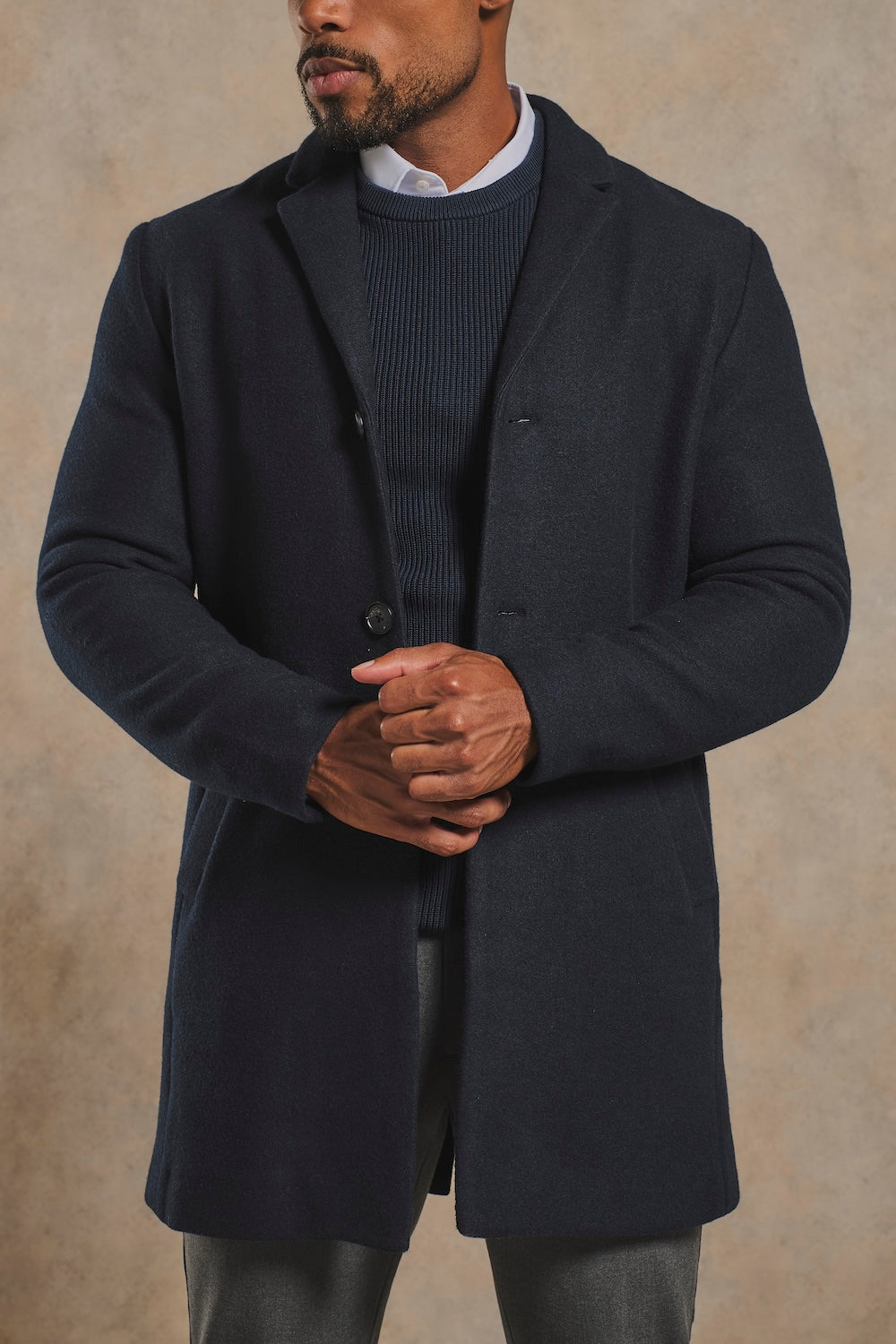 Single Breasted Overcoat in Navy