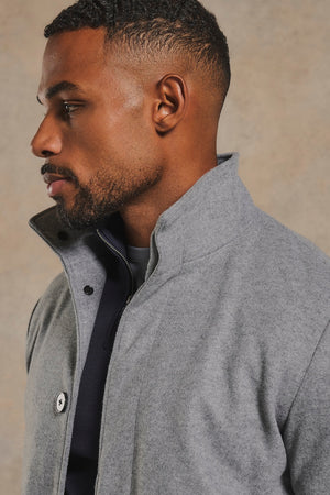 Funnel Neck Overcoat in Mid Grey Marl