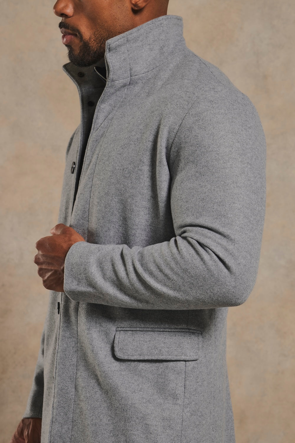 Funnel Neck Overcoat in Mid Grey Marl