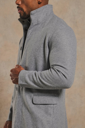 Funnel Neck Overcoat in Mid Grey Marl