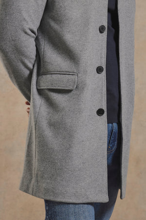 Funnel Neck Overcoat in Mid Grey Marl