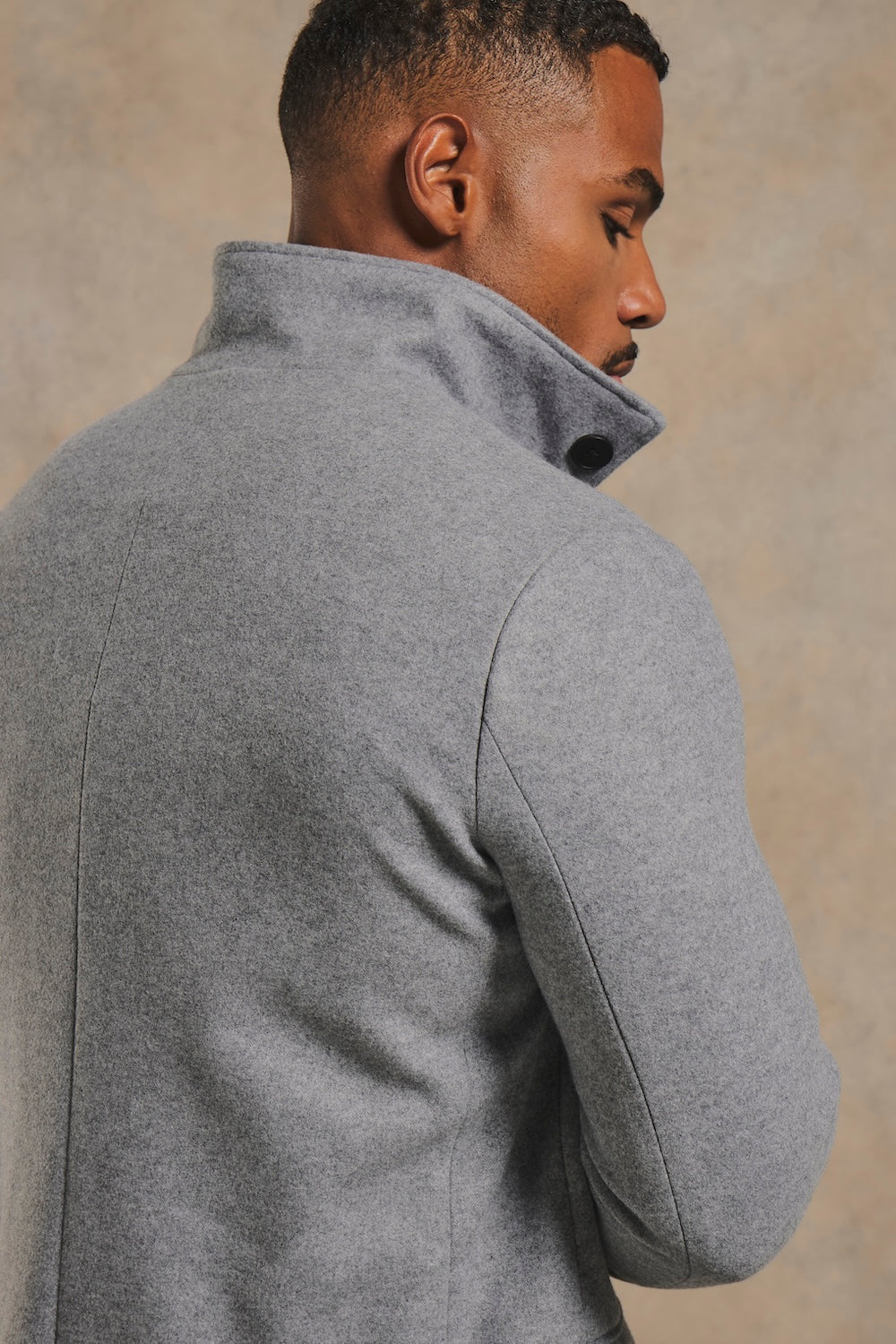 Funnel Neck Overcoat in Mid Grey Marl