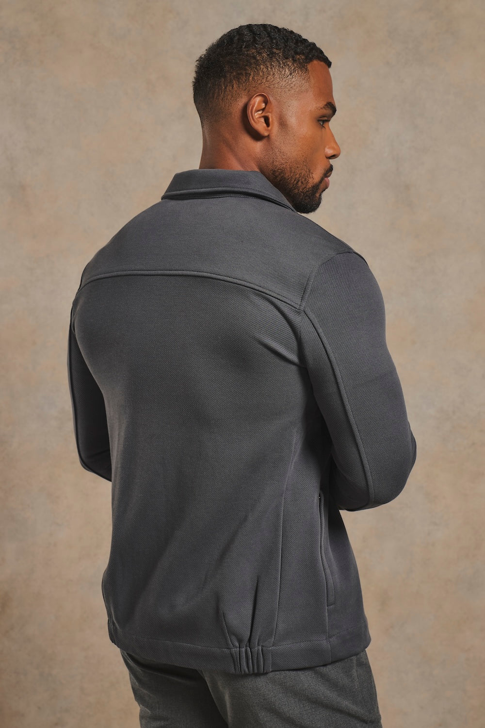 Twill Jersey Zip Through Shacket in Charcoal