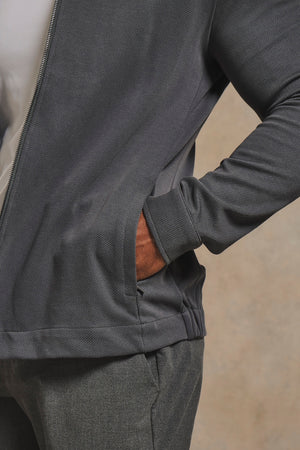 Twill Jersey Zip Through Shacket in Charcoal
