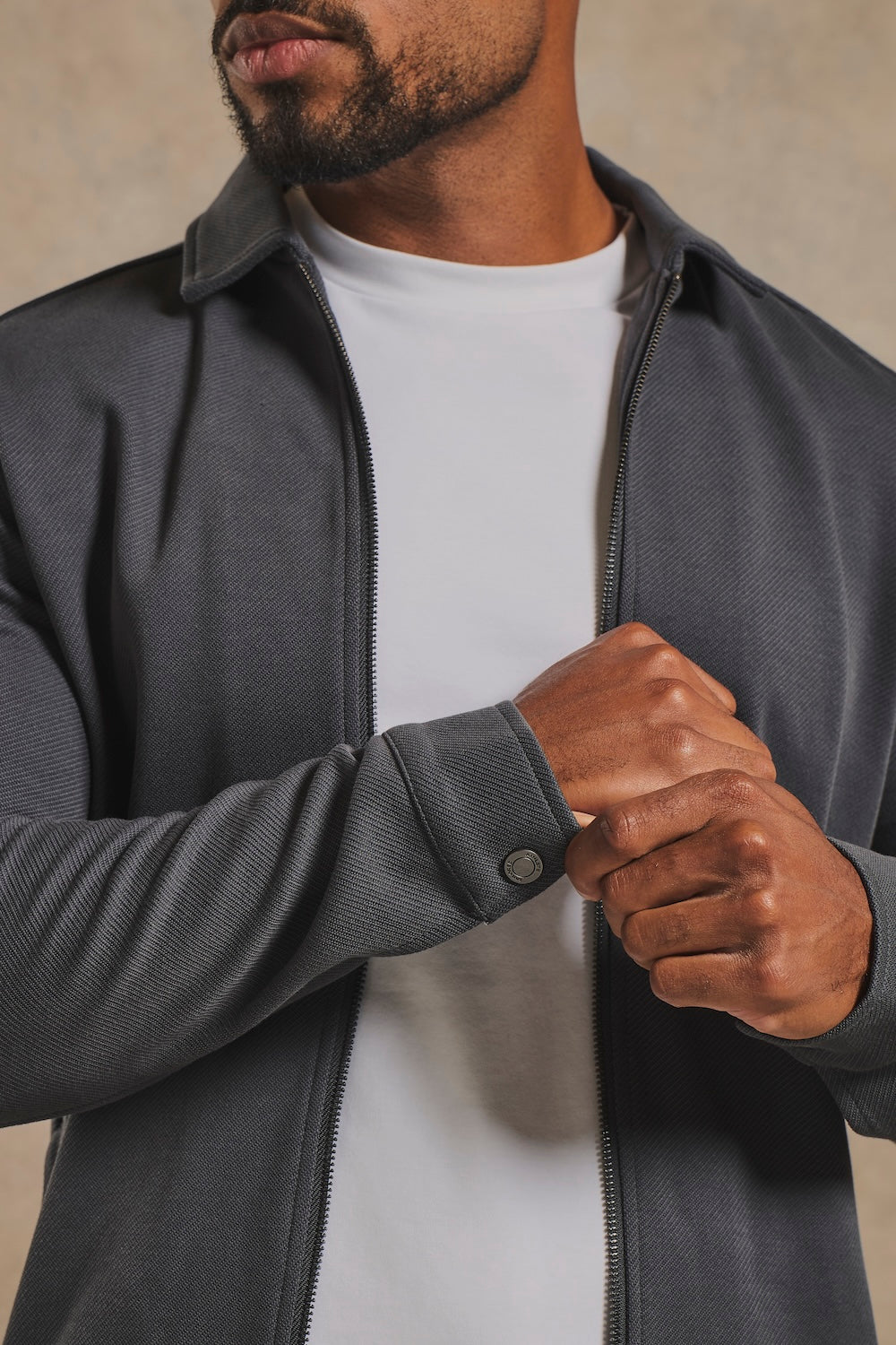 Twill Jersey Zip Through Shacket in Charcoal