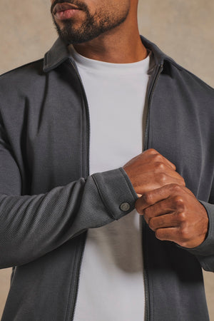 Twill Jersey Zip Through Shacket in Charcoal