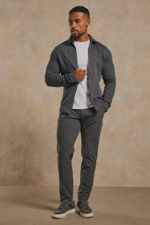 Twill Jersey Zip Through Shacket in Charcoal