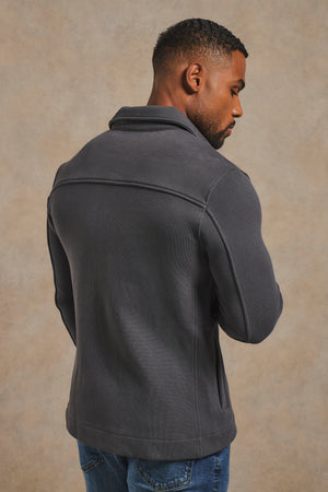 Textured Jersey Shacket in Charcoal