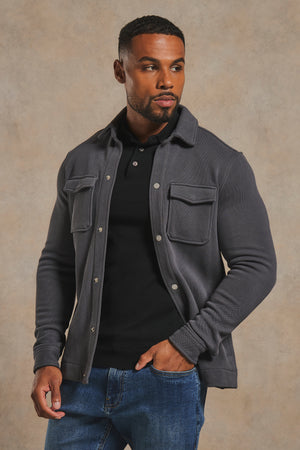 Textured Jersey Shacket in Charcoal