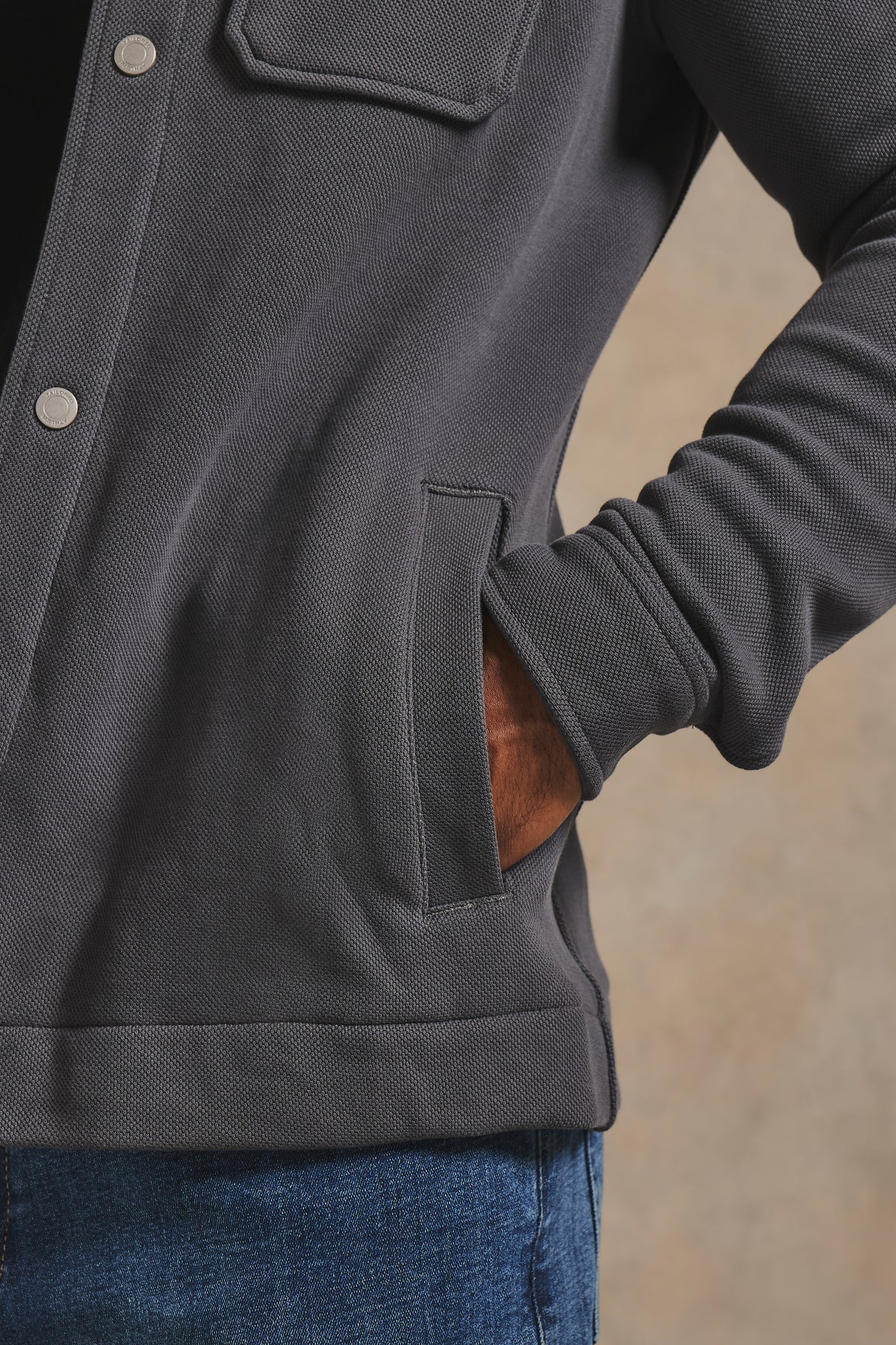 Textured Jersey Shacket in Charcoal