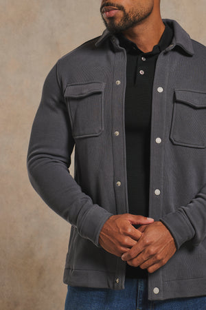 Textured Jersey Shacket in Charcoal