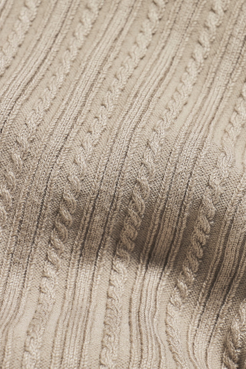 Fine Cable Knitted Open Collar Polo Shirt in Chalk