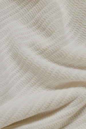 Textured Knitted V Neck Open Collar Polo Shirt in White