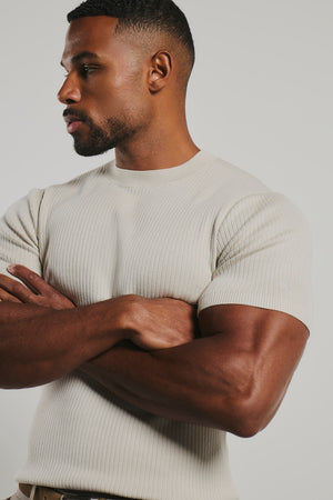 Soft Knitted Ribbed T-Shirt in Alabaster