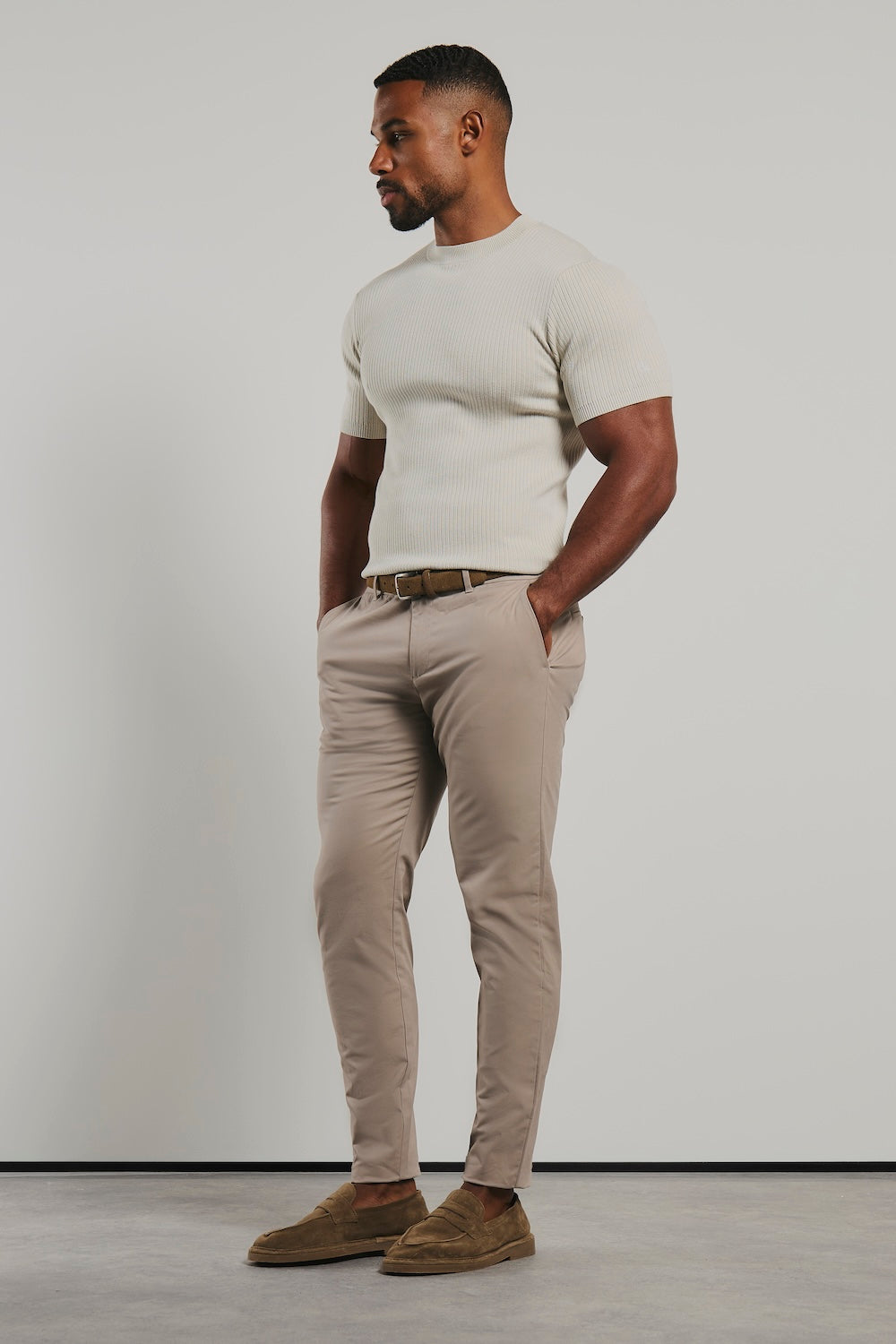 Soft Knitted Ribbed T-Shirt in Alabaster