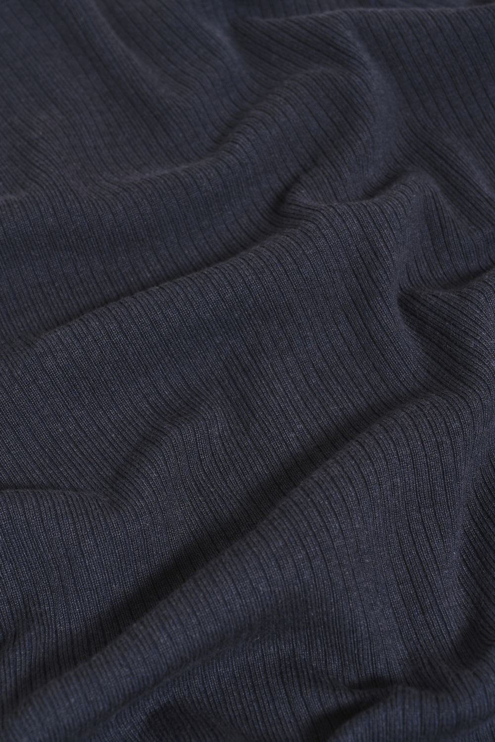 Soft Knitted Ribbed T-Shirt in Ink Blue