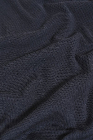 Soft Knitted Ribbed T-Shirt in Ink Blue