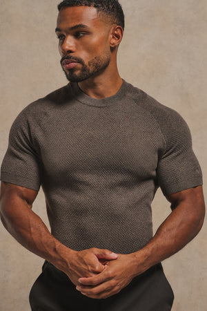 Textured Knitted T-Shirt in Chocolate