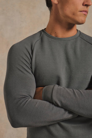Heavy Weight Textured Crew Neck in Smoky Grey