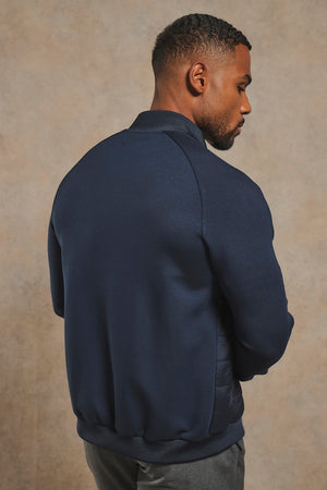Hybrid Quilt and Jersey Zip Through Jacket in Navy