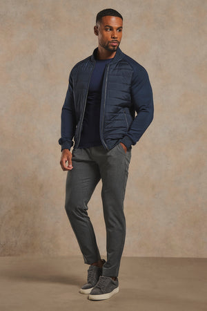 Hybrid Quilt and Jersey Zip Through Jacket in Navy