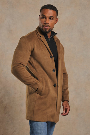 Single Breasted Overcoat in Camel