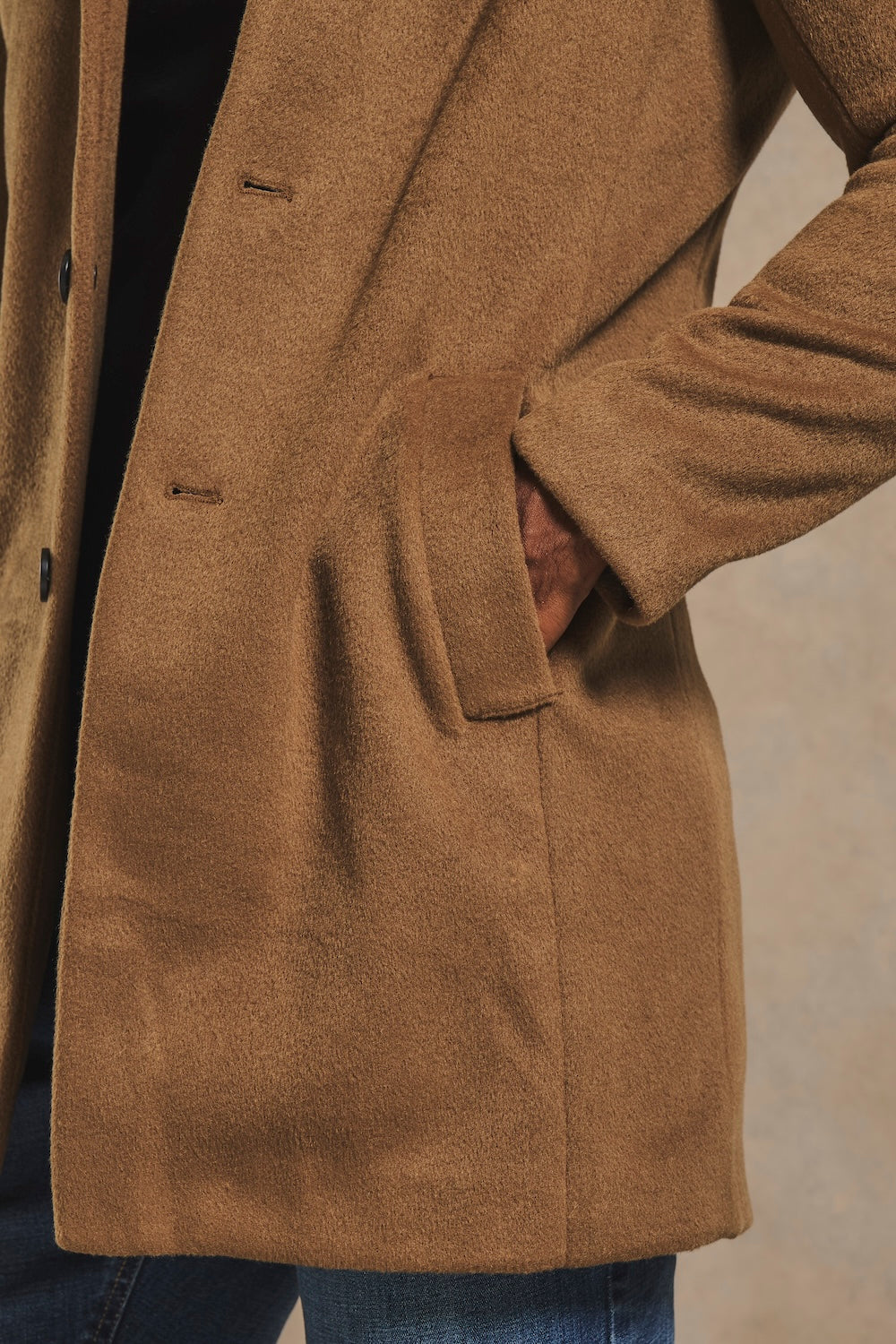 Single Breasted Overcoat in Camel