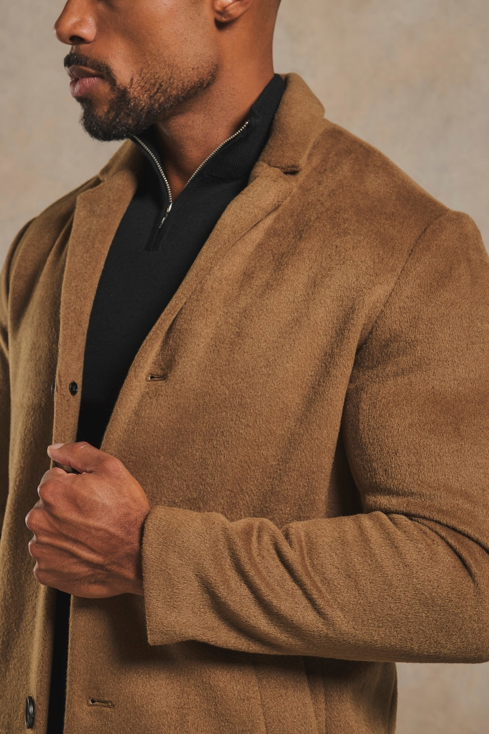 Single Breasted Overcoat in Camel