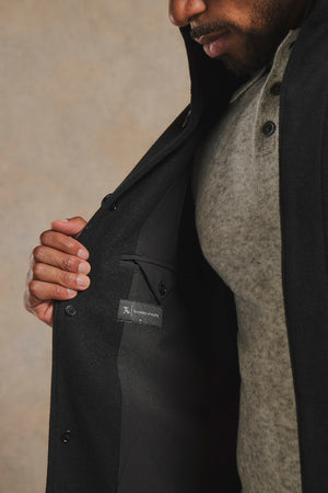 Funnel Neck Overcoat in Black