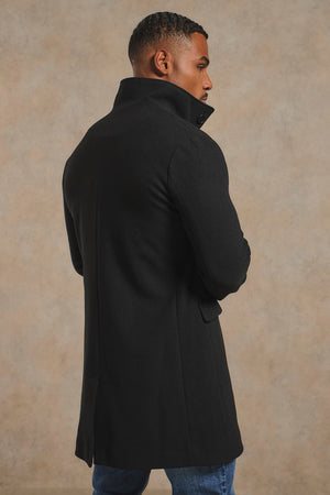 Funnel Neck Overcoat in Black