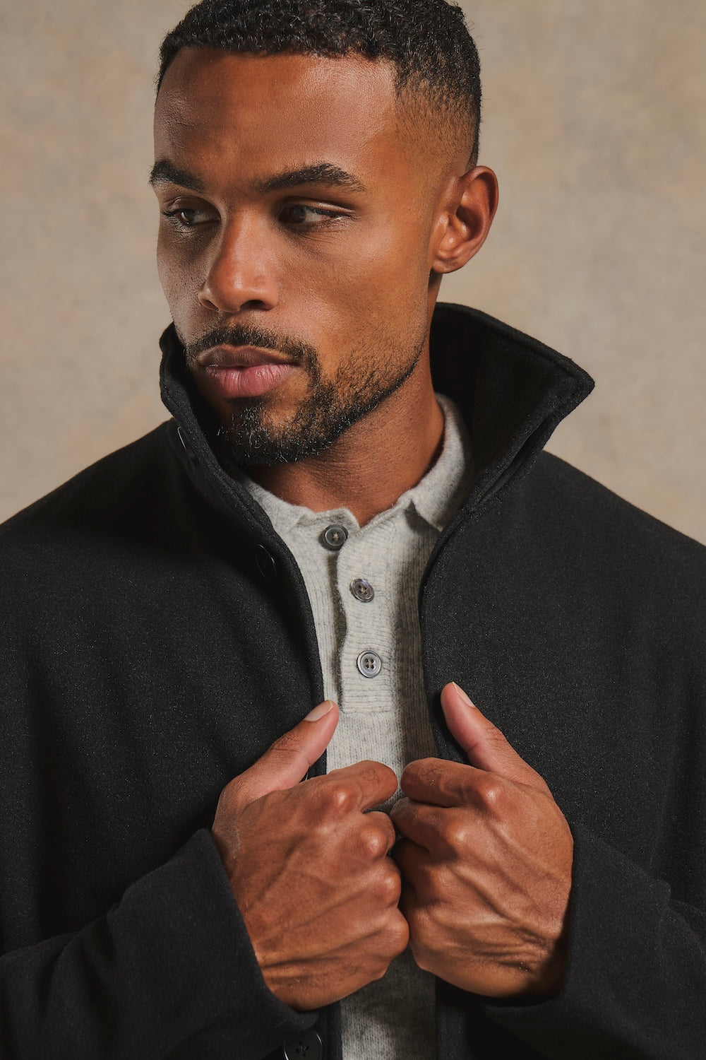 Funnel Neck Overcoat in Black