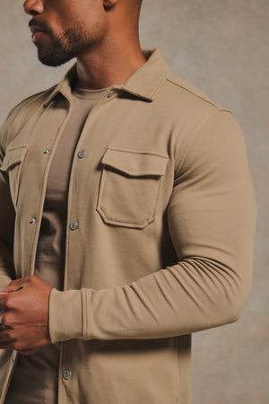 Twill Jersey Zip Through Shacket in Stone