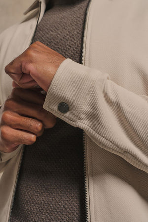 Twill Jersey Zip Through Shacket in Stone