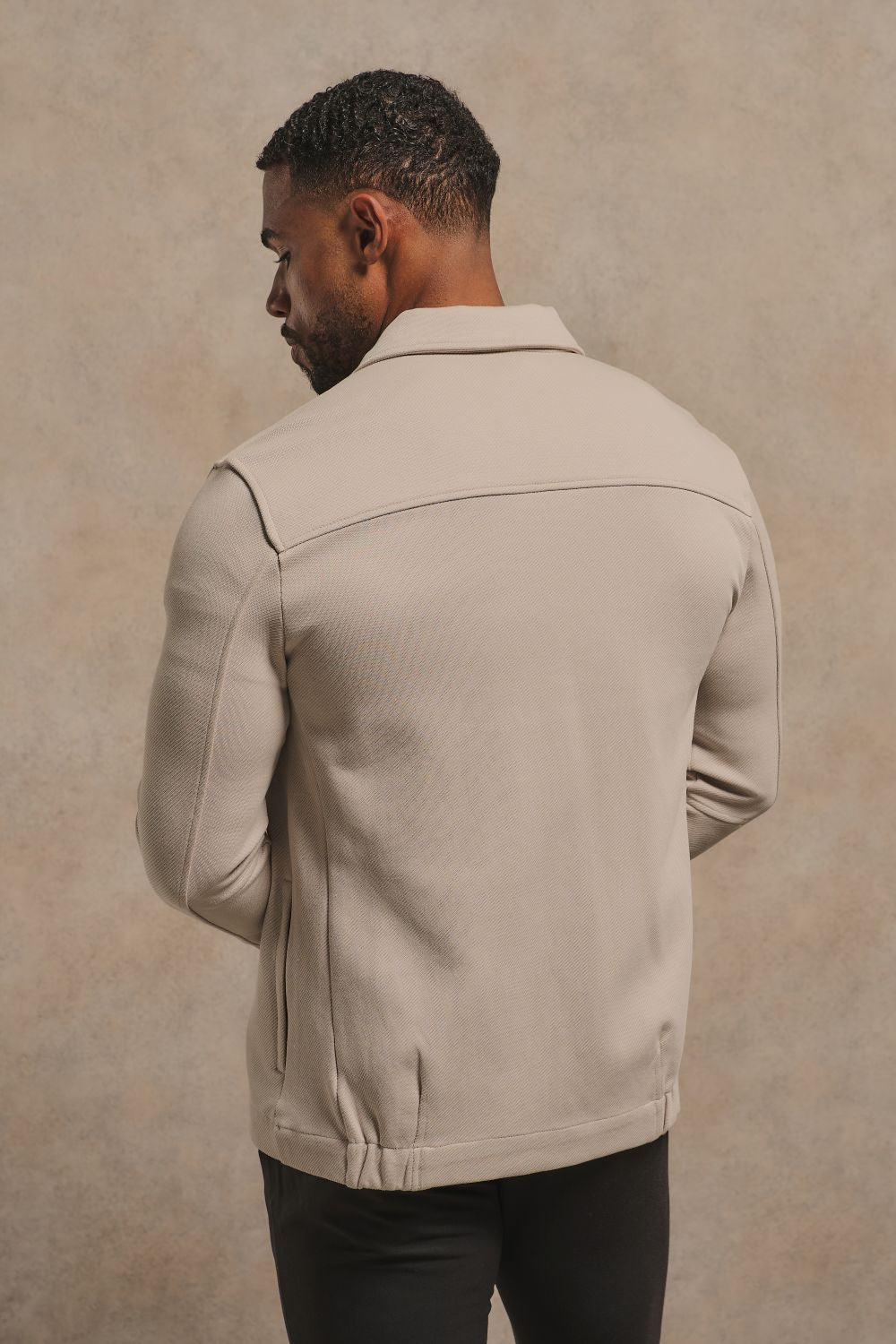 Twill Jersey Zip Through Shacket in Stone